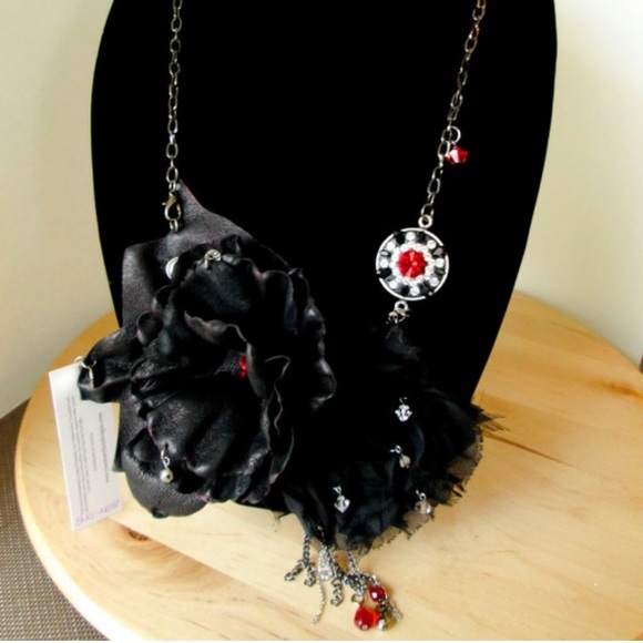 leather Swarovski rocker goth 4in1 necklace bracelet - Picture 2 of 16